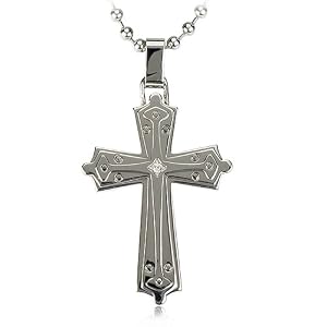Mens Ornate Diamond Cross Necklace In