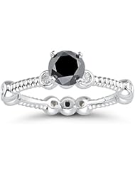 1.30 Cts Black & White Diamond Ring in 18K White Gold