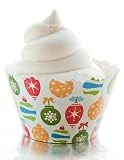 Holiday Ornaments: Red, Yellow, Blue & Green Christmas Tree Ornament Medley Cupcake Wrapper - Set of 12