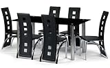 from Your Price Furniture Apollo Black Glass, Chrome & Faux Leather Dining Set Table and 6 Chairs Model Apollo Dining Set