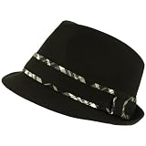 Linen Cotton Plaid Lining Fedora Trilby Hat Black M/L