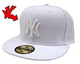 New York NY White On White Fitted Baseball Cap 7 1/2