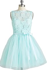 Fit-and-Flare Sequined Lace Tulle Homecoming Dress/Bridesmaid Dress  With a Sash 