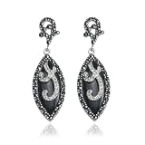 Sterling Silver Marcasite and Blue Gold Stone Drop Earrings