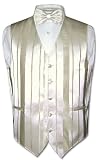 Men's Dress Vest & BOWTIE Cream / Champagne / Off-White Striped Woven Design BOW TIE Set for Suit or Tuxedo