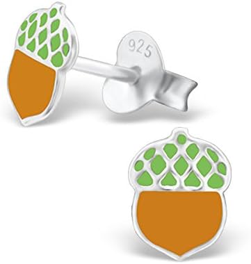 Children's Silver Acorn Colorful Ear Studs with Epoxy