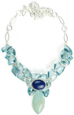 Xl Big Aquamarine Light Blue Crystal Glass Adjustable 14" to 17" Designer Runway Necklace
