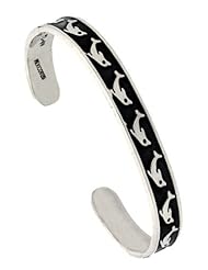 Sterling Silver High Polished Dolphin pattern Cuff Bangle Bracelet, 3/8 ) inch wide,