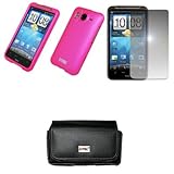 EMPIRE Black Leather Case Pouch with Belt Clip and Belt Loops + Hot Pink Ru ....