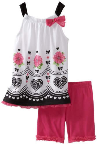 Young Hearts Girls 2-6x 2 Piece Floral and Heart Biker Short Set, White, 6