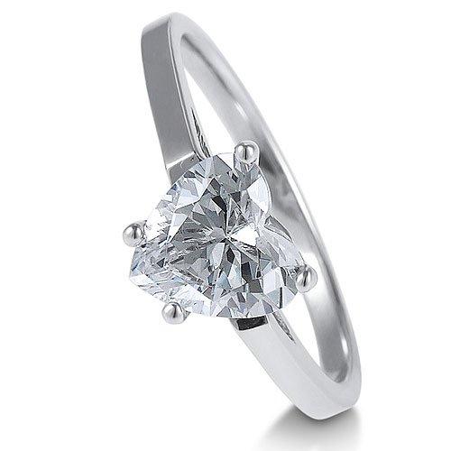 Sterling Silver Ring Heart Cubic Zirconia CZ Solitaire Ring 1.7ct - Nickel Free Valentine Engagement Ring