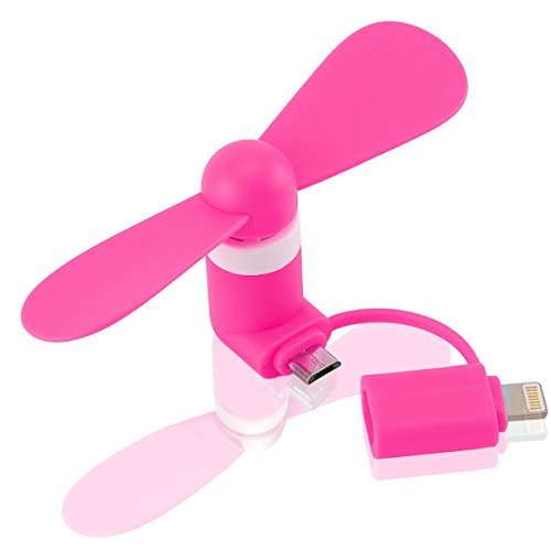 Bon Venu Micro USB Mini iPhone Fan, Portable Dock Cool Cooler Rotating Fan, Cooling Solution Quiet, Foldable Personal Fan for iPad, iPhone, Android Phone Color Pink