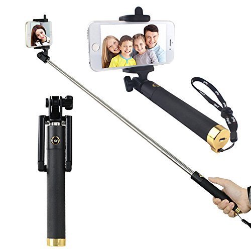 New Generation Selfie stick,MOKAI START® Monopod Extendable Selfie Stick Self Portrait Pole with Built-in Remote Shutter Button Designed for Apple, Android Smartphones