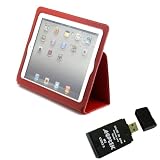 YOOBAO Red Genuine Leather Slim Case Portfolio Case For Apple iPad 2 w/ AGPtek USB ALL in one card reader
