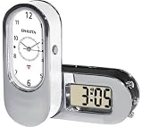 Ani-Digi Travel Alarm Clock, White Dial, Black Leather
