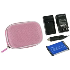rooCASE 3n1 Nylon Hard Shell (Pink) Case with Memory Foam / NP-40 1250mAh Li-Ion Battery / AC DC Charger for Casio Exilim EX-Z600 6MP Digital Camera Silver
