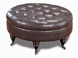 Round Tufted Ottoman Dark Brown Finish