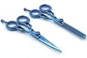 Suvorna 5.5" Professional Barber Blue Titanium Coated Razor Edge Hair Cutting Shears / Scissors Set