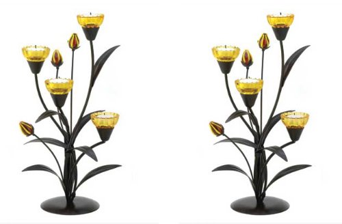 Yellow Flowers Candle Holder of 2