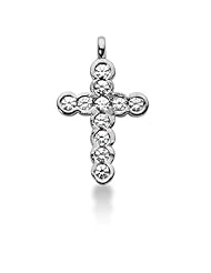 14K White Gold Round Diamond Semi Bezel Set Cross Pendant (0.55ct)