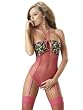 SeXy Ring Halter Teddy Open Crotch Pink Fishnet Camoflauge Trim Garters Pink Thigh Hi Stocking Included