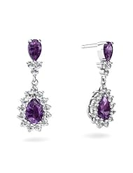 Genuine Amethyst 14kt White Gold Dangle Drop Earrings