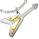 New Men's Stainless Steel 2-Tone Guitar Pendant & Free Chain - Length 60cms