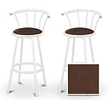 2 Embossed Dark Brown Floral Fabric Specialty / Custom White Barstools with ....
