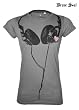 Brave Soul Women Crew Neck Head Phone Print grau