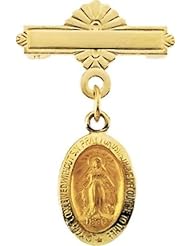 Miraculous Medal Baptismal Brooch in 14k Yellow Gold