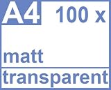 Klebefolie 100 x DIN A4 transparent matt - Druckerfolie, klebend, zum bedrucken, Wetterfest, Wasserfest für Laserdrucker, Outdoor
