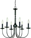 Colonial - 6 Light Colonial Chandelier Candle Lighting Fixture - Hand Forged Ebony Black - B4379