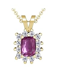 18K Yellow Gold Cushion Cut Pink Sapphire And Round Diamond Pendant