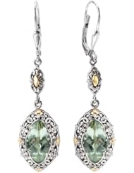 925 Silver & Green Amethyst Marquise Drop Earrings with 18k Gold Accents