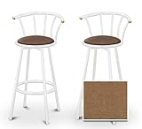 2 Embossed Light Brown Floral Fabric Specialty / Custom White Barstools wit ....