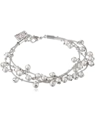 Anne Klein "Polished and Pearl" Silver-Tone 3 Row Shaky Bracelet