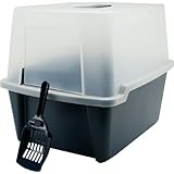 IRIS CLH Hooded Litter Box w Scoop and Cleaning Grate 15' W x 18 7/8' L x 15 7/16' H Navy