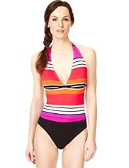 Tummy Control Halterneck Multi-Striped Swimsuit