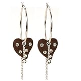 Earring Sterling Silver Heart Brown Resin with CZ Diamonds Stones Hoop Earrings By Bucasi