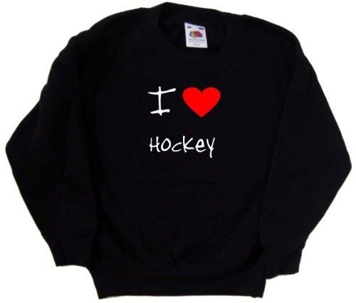 I Love Heart Hockey Black Kids Sweatshirt