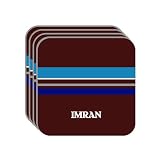 Personal Name Gift - "IMRAN" Set of 4 Mini-Mousepad Coasters (blue design)