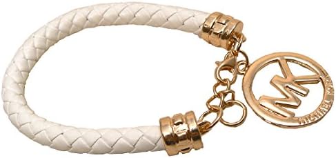 MK0401 Fashion MK Logo Braided Faux Leather Clasp Bracelet SHIP FROM USA (White)