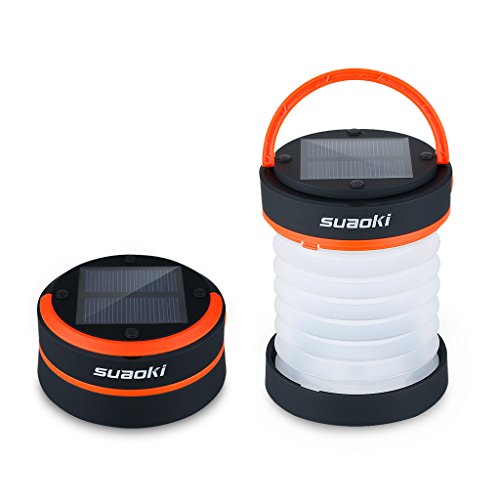 Suaoki Led Camping Lantern Lights Rechargeable Battery (Powered By Solar Panel and USB Charging) Collapsible Mini Brightest Flashlight for Outdoor Hiking Camping Tent Garden Patio(Emergency Charger for Phone, Water-Resistant)