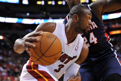 Atlanta Hawks v Miami Heat: Dwyane Wade and Marvin Williams Photographic Poster Print by NBA Photos, 28x42