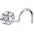 Solid 14KT White Gold Clear CZ Flower Nose Screw Ring