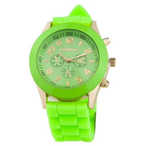 Unisex Geneva Silicone Jelly Gel Quartz Analog Sports Wrist Watch (Light Green)