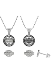 Harley-Davidson® MOD® Womens Circle Beaded Necklace Set with White Swarovski Crystals HDS0002