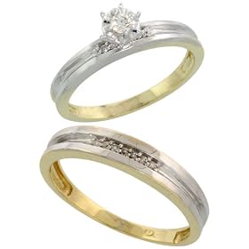 Sterling Silver (Gold Plated) 2-Piece Diamond Ring Set, 3.5mm Engagement Ring & Man's 4mm Wedding Band, Size J