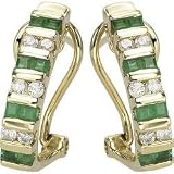 14K Yellow Gold Channel Set Square Emerald & Round Diamond Earrings 14K Yellow Gold Channel Set Square Emerald & Round Diamond Earri