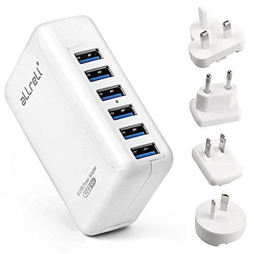 USB Wall Charger, aLLreLi 45W / 9A 6-Port USB Wall Charger w/ US+EU+UK+AU Plug (Interchangeable) for iPhone 6S / 6 Plus / 5S / 4S, iPad Air / Mini, Galaxy S6 Edge, Note 5 / 3 / 2, Nexus 5X / 6P